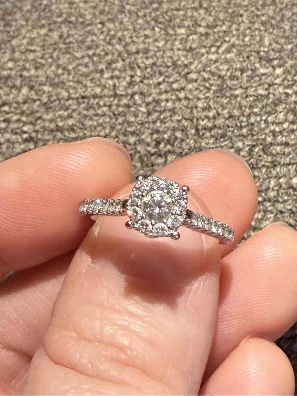 Sparkling White .97CTW Diamond Cluster Ring 14k White Gold Band